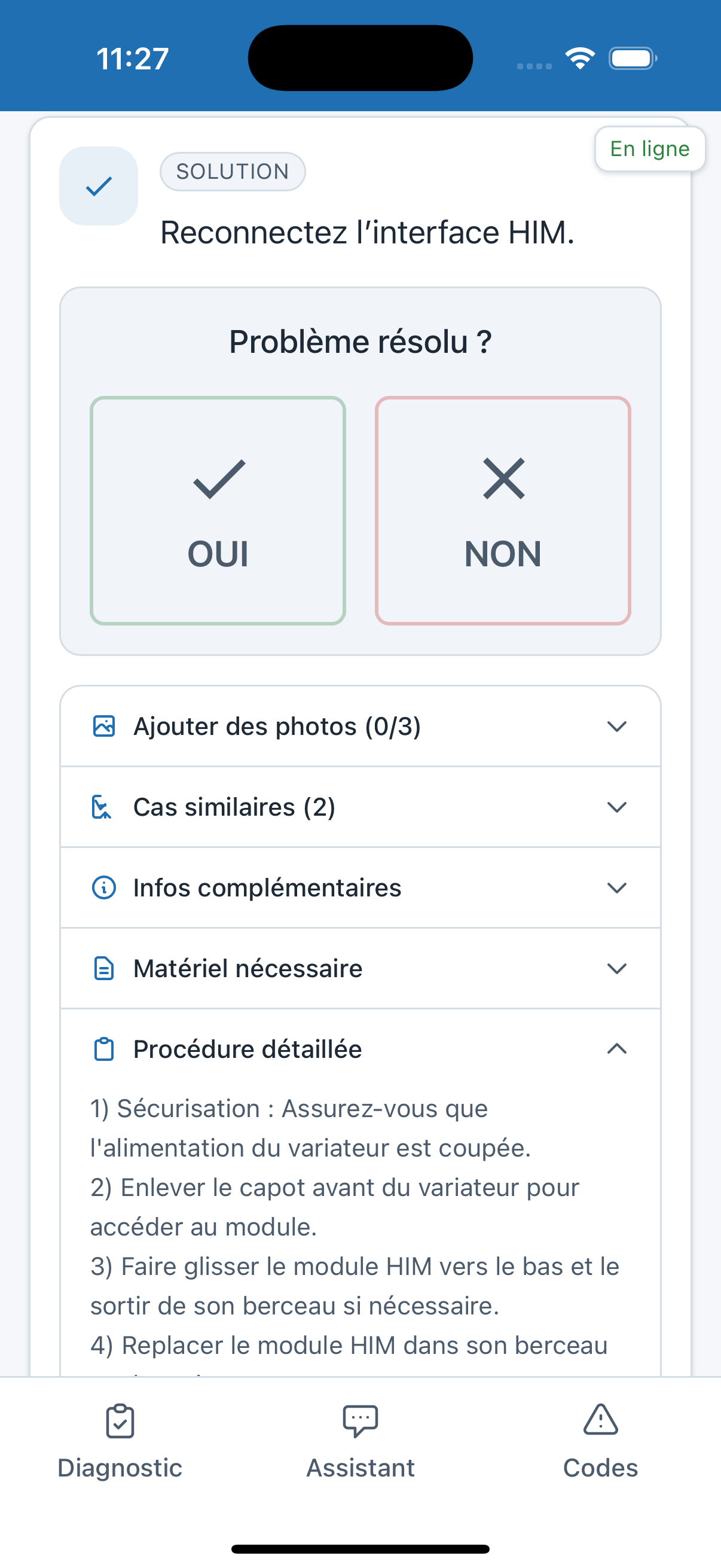 Analyse de cause racine interactive sur mobile