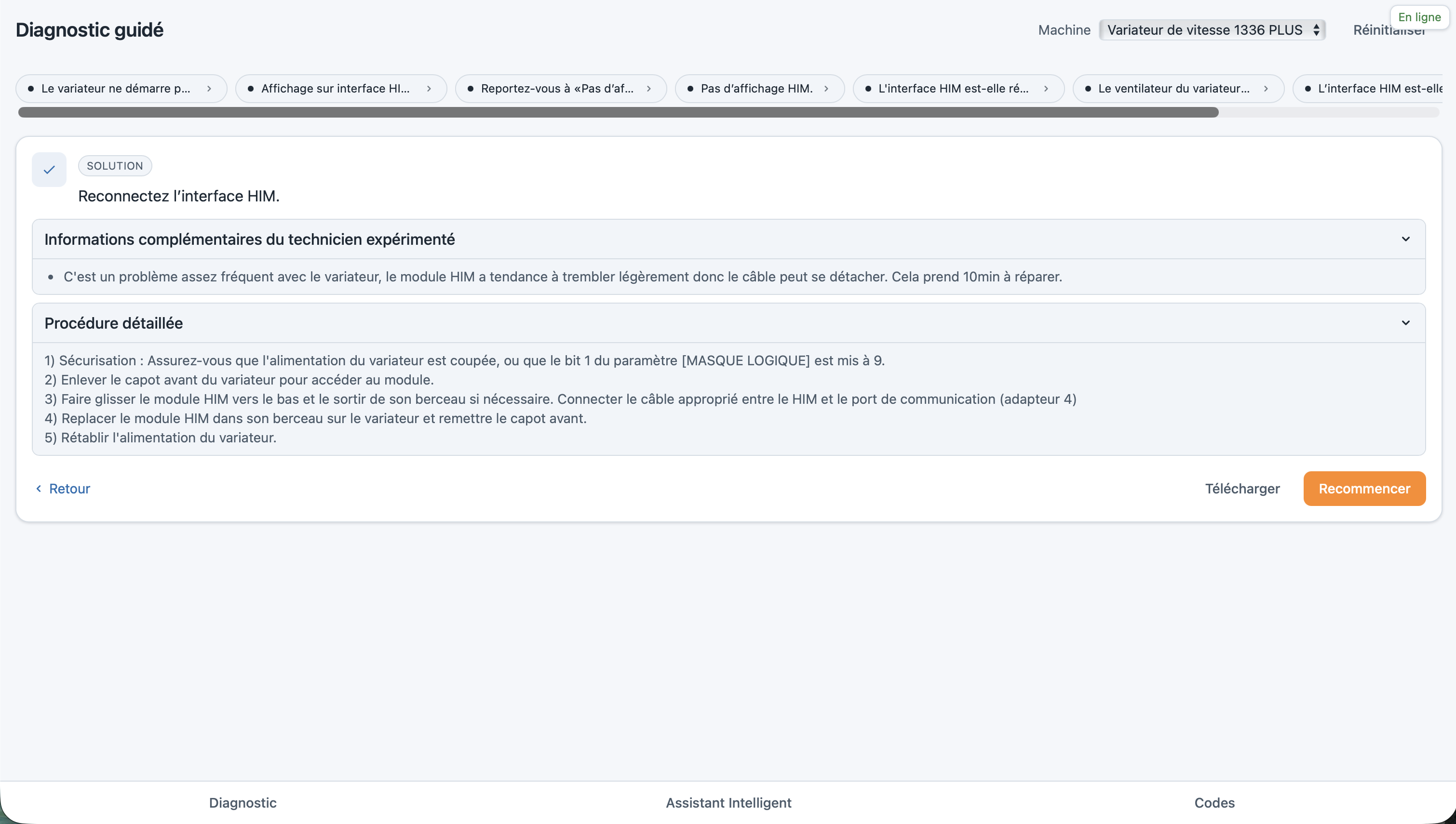 Diagnostic guidé et recommandations basées sur vos procédures